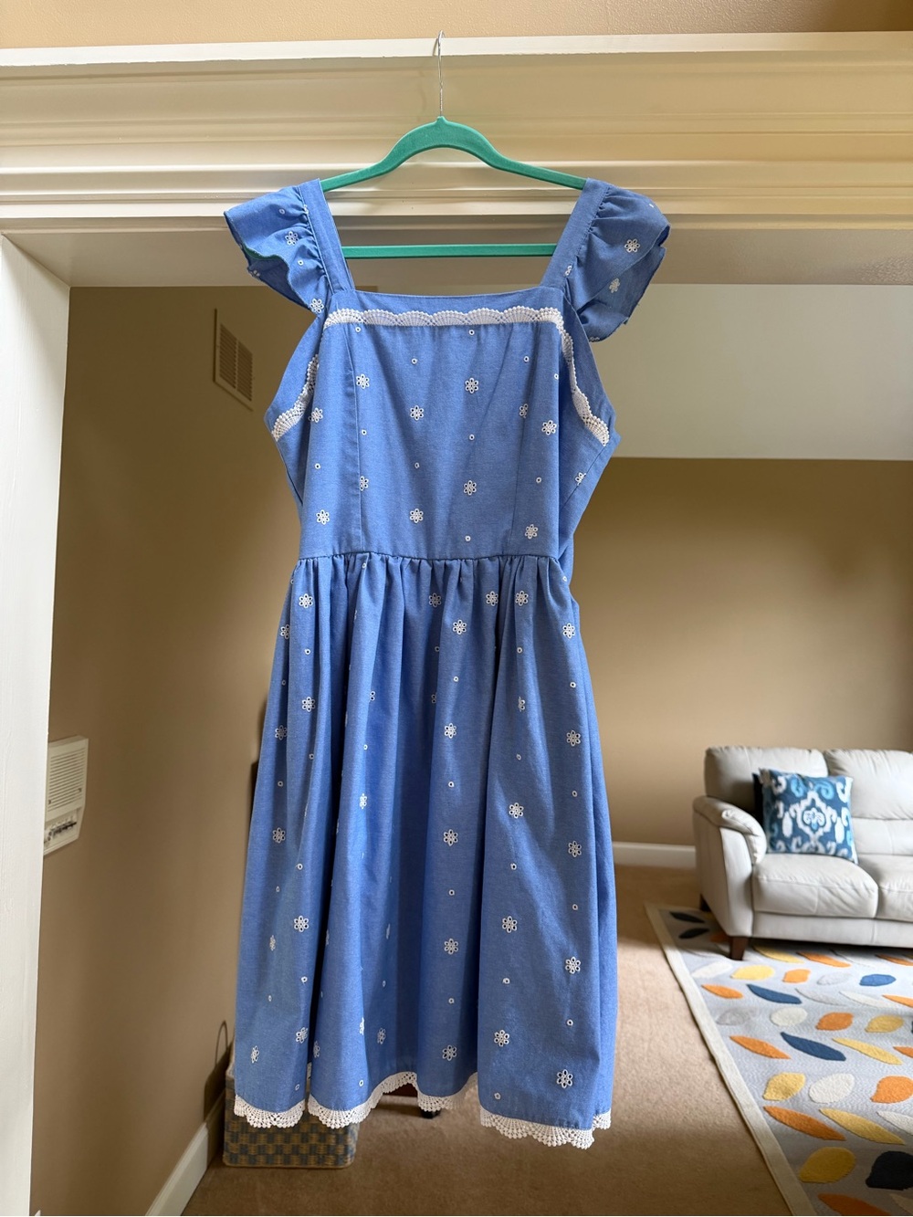 Blue  Eyelet Cotton-Blend Girls' Dress